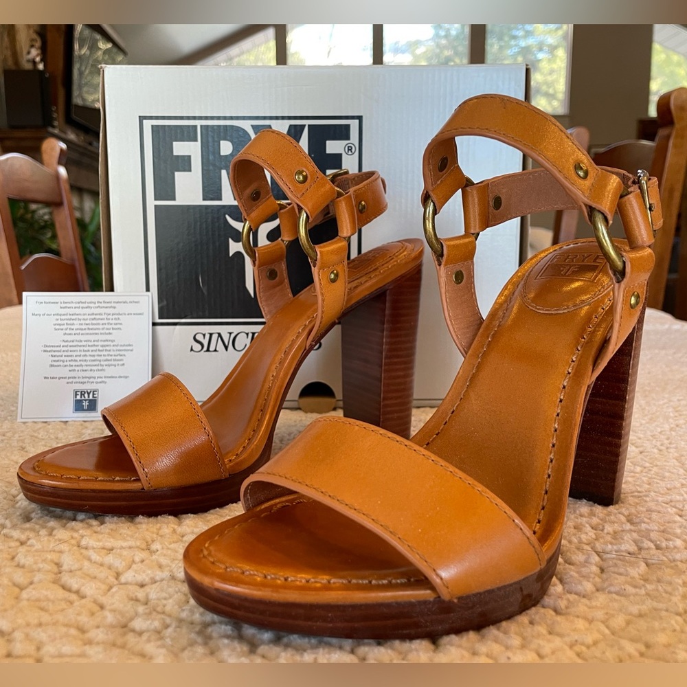 Frye Women's Tan Leather Heeled Sandals